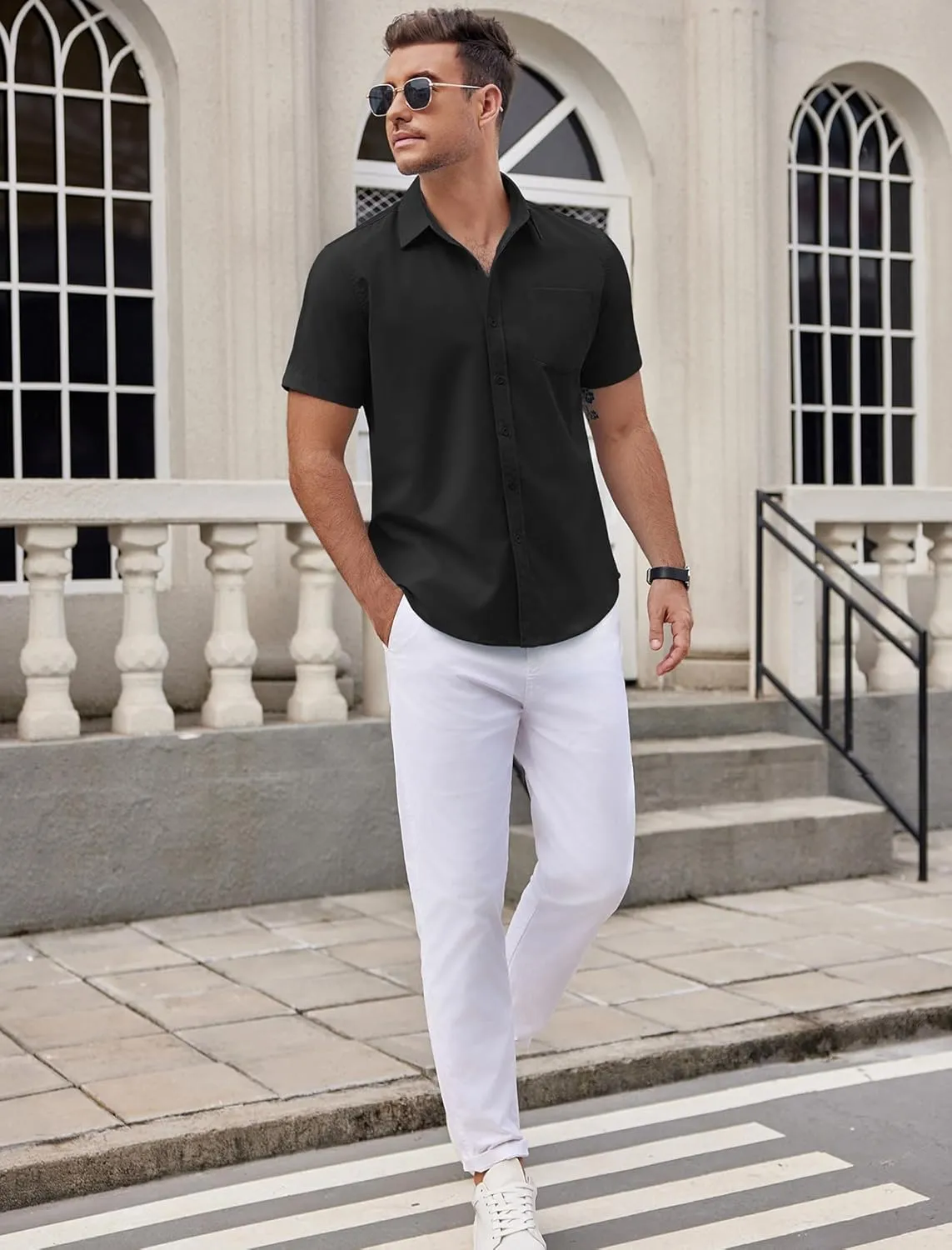 COOFANDY Mens Dress Shirts Short Sleeve Business Casual Shirts Regular Fit Casual Button Down Untucked Shirts