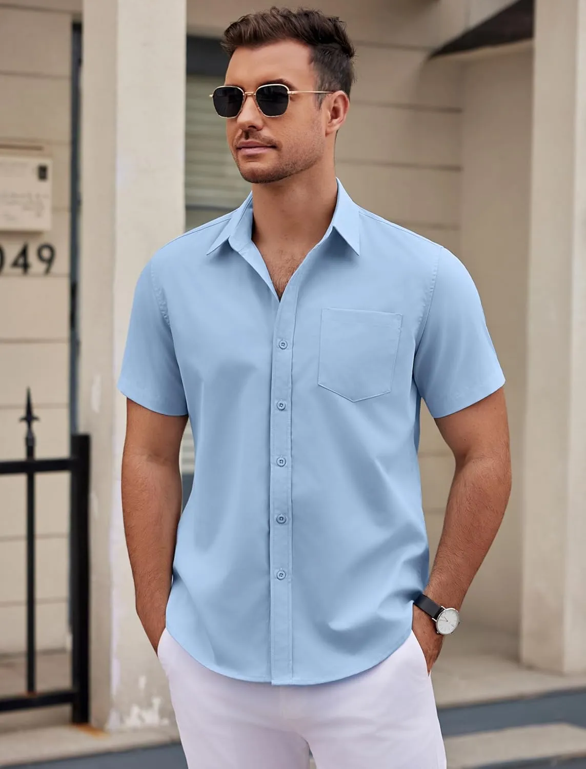 COOFANDY Mens Dress Shirts Short Sleeve Business Casual Shirts Regular Fit Casual Button Down Untucked Shirts