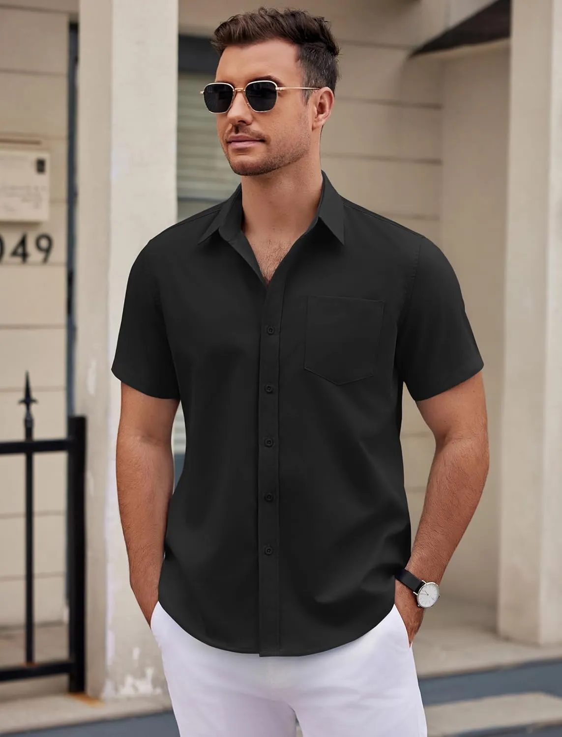 COOFANDY Mens Dress Shirts Short Sleeve Business Casual Shirts Regular Fit Casual Button Down Untucked Shirts