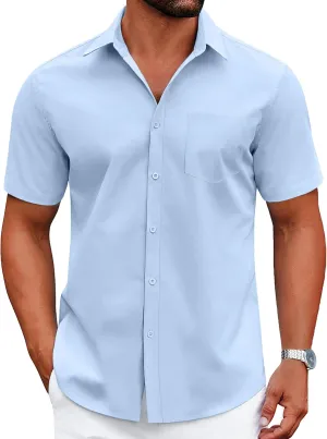 COOFANDY Mens Dress Shirts Short Sleeve Business Casual Shirts Regular Fit Casual Button Down Untucked Shirts