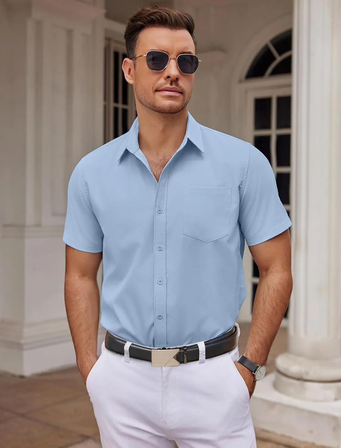 COOFANDY Mens Dress Shirts Short Sleeve Business Casual Shirts Regular Fit Casual Button Down Untucked Shirts
