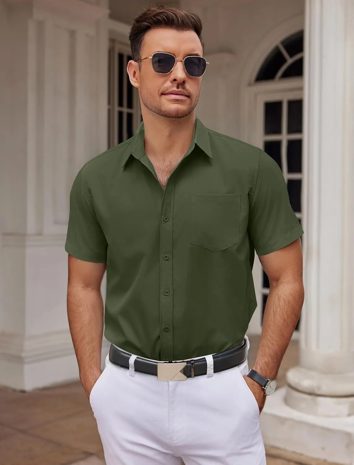 COOFANDY Mens Dress Shirts Short Sleeve Business Casual Shirts Regular Fit Casual Button Down Untucked Shirts