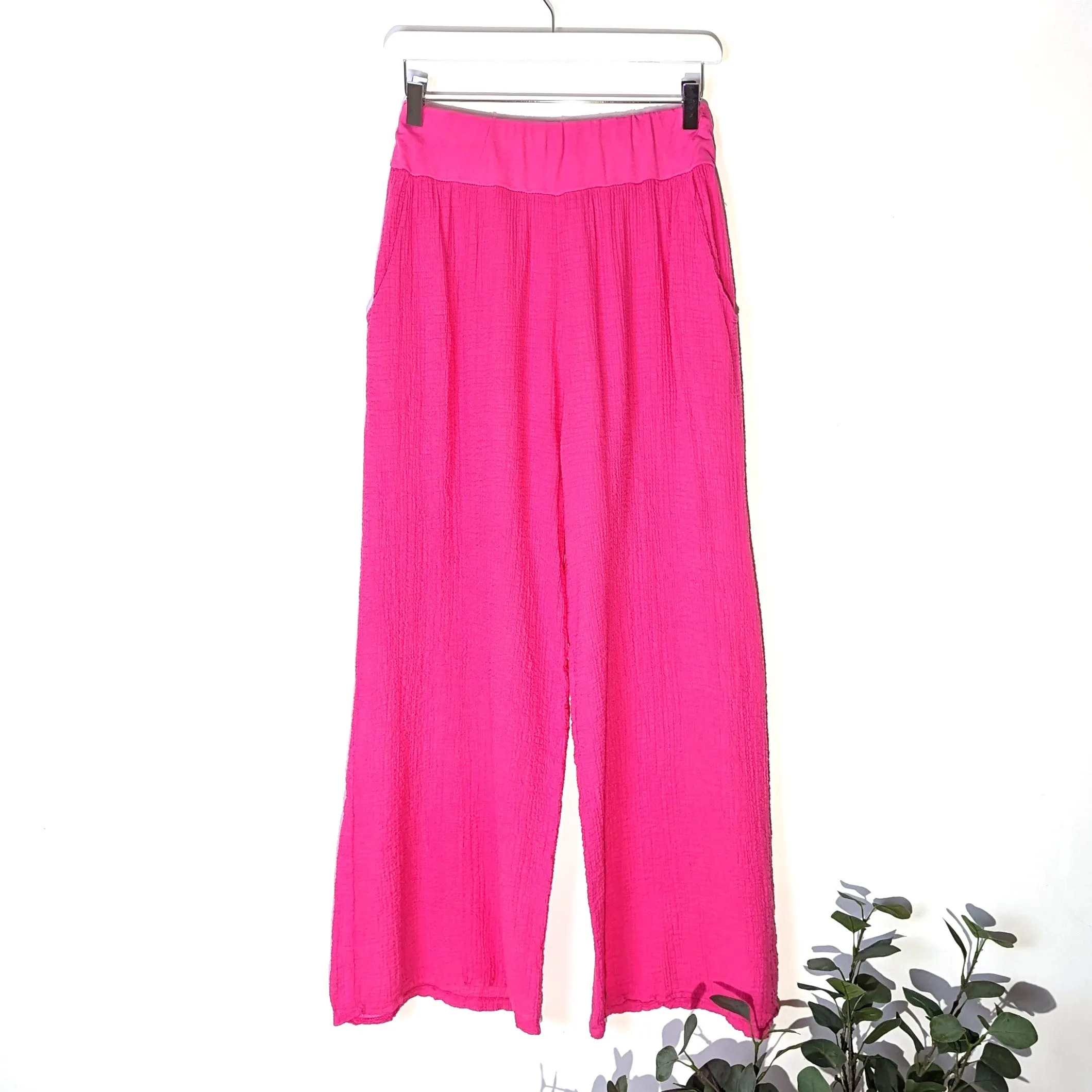 Crinkle cotton straight leg trousers (M)