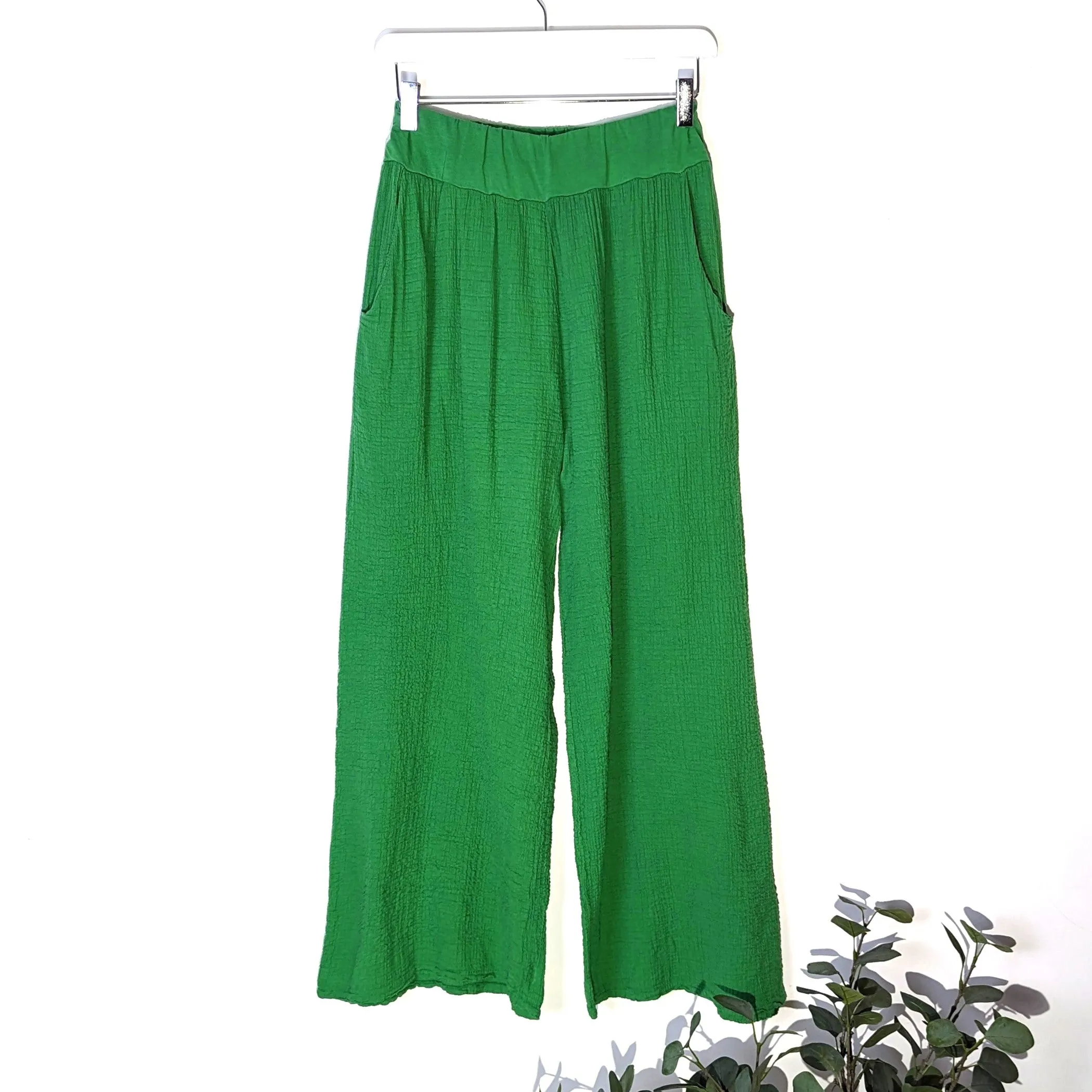 Crinkle cotton straight leg trousers (M)