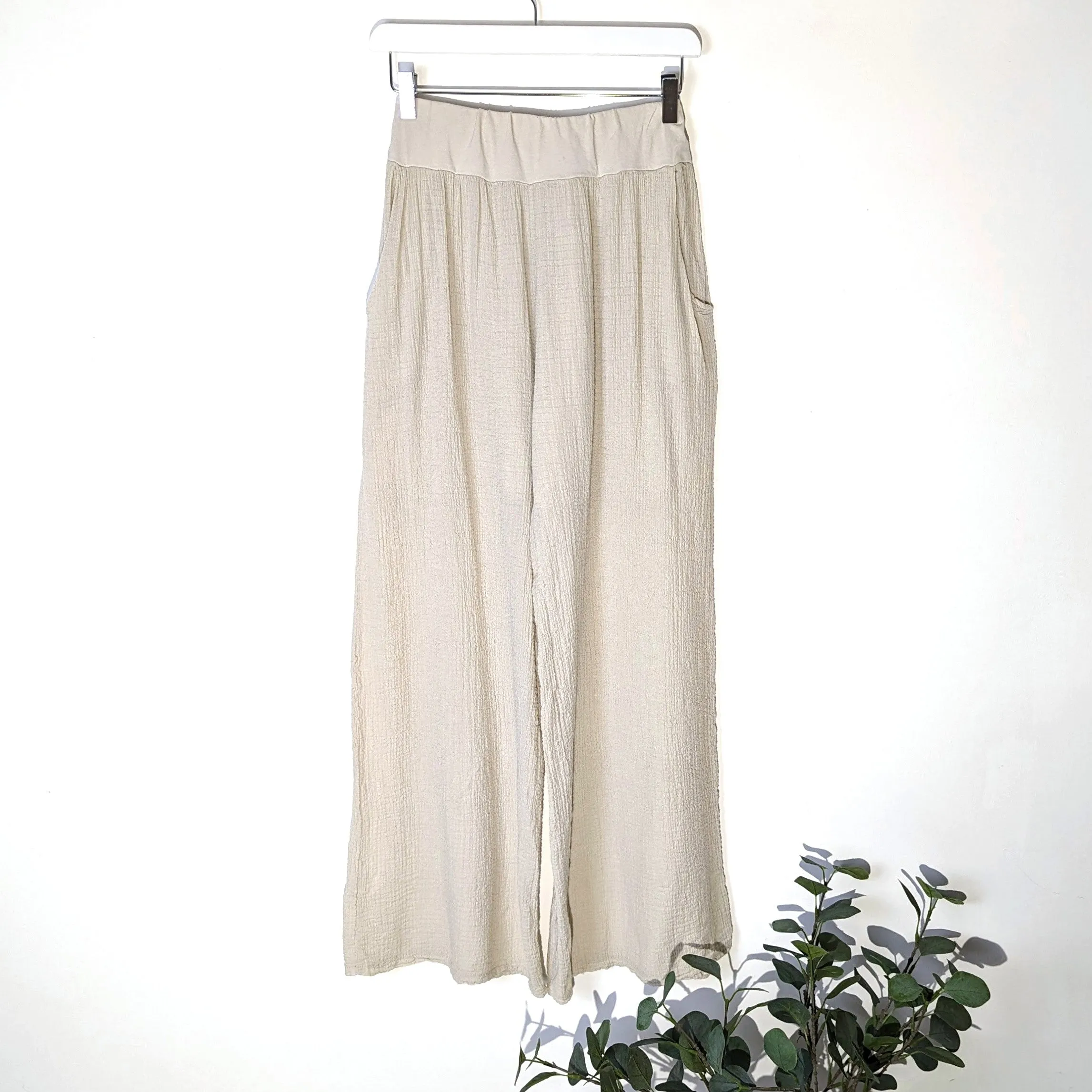 Crinkle cotton straight leg trousers (M)