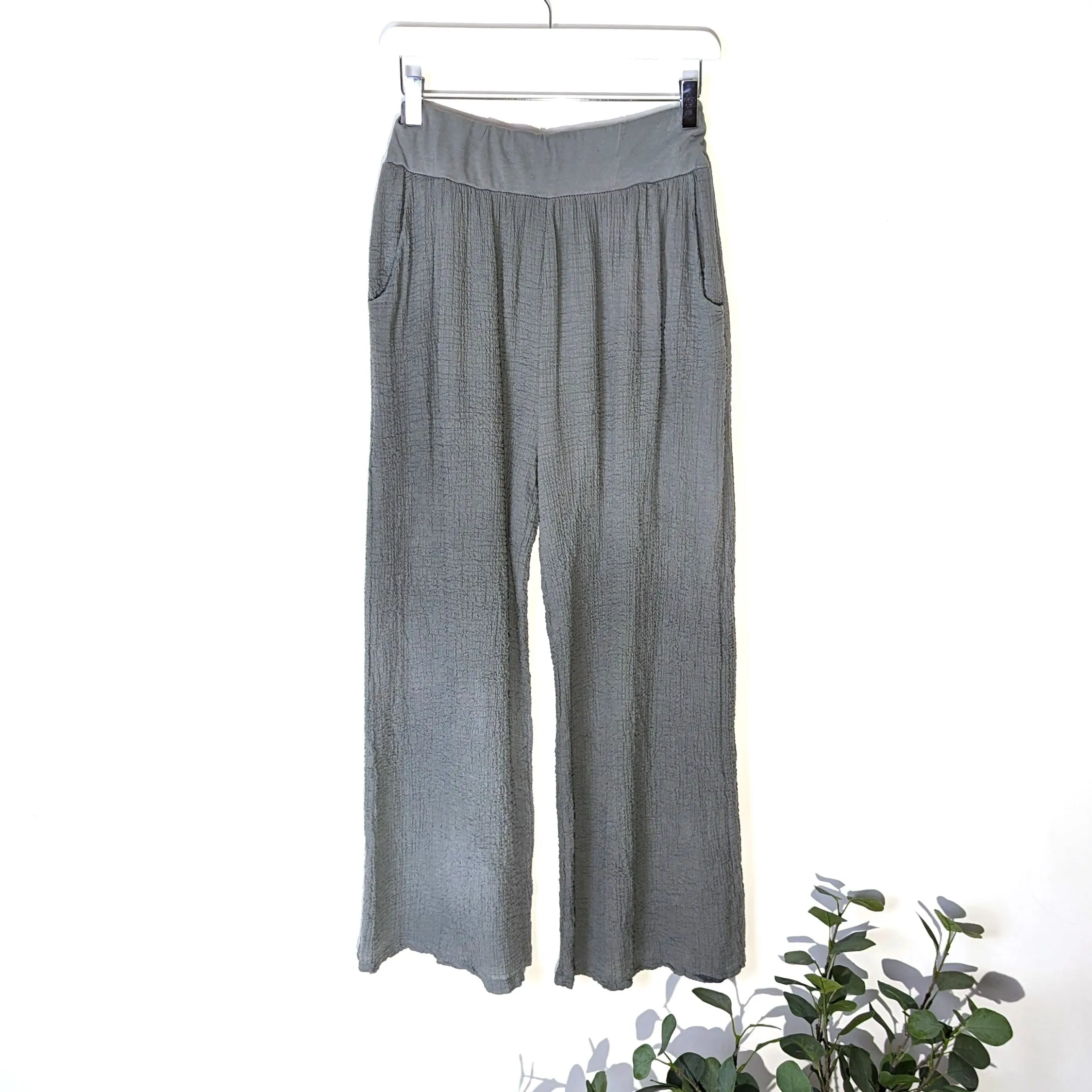 Crinkle cotton straight leg trousers (M)