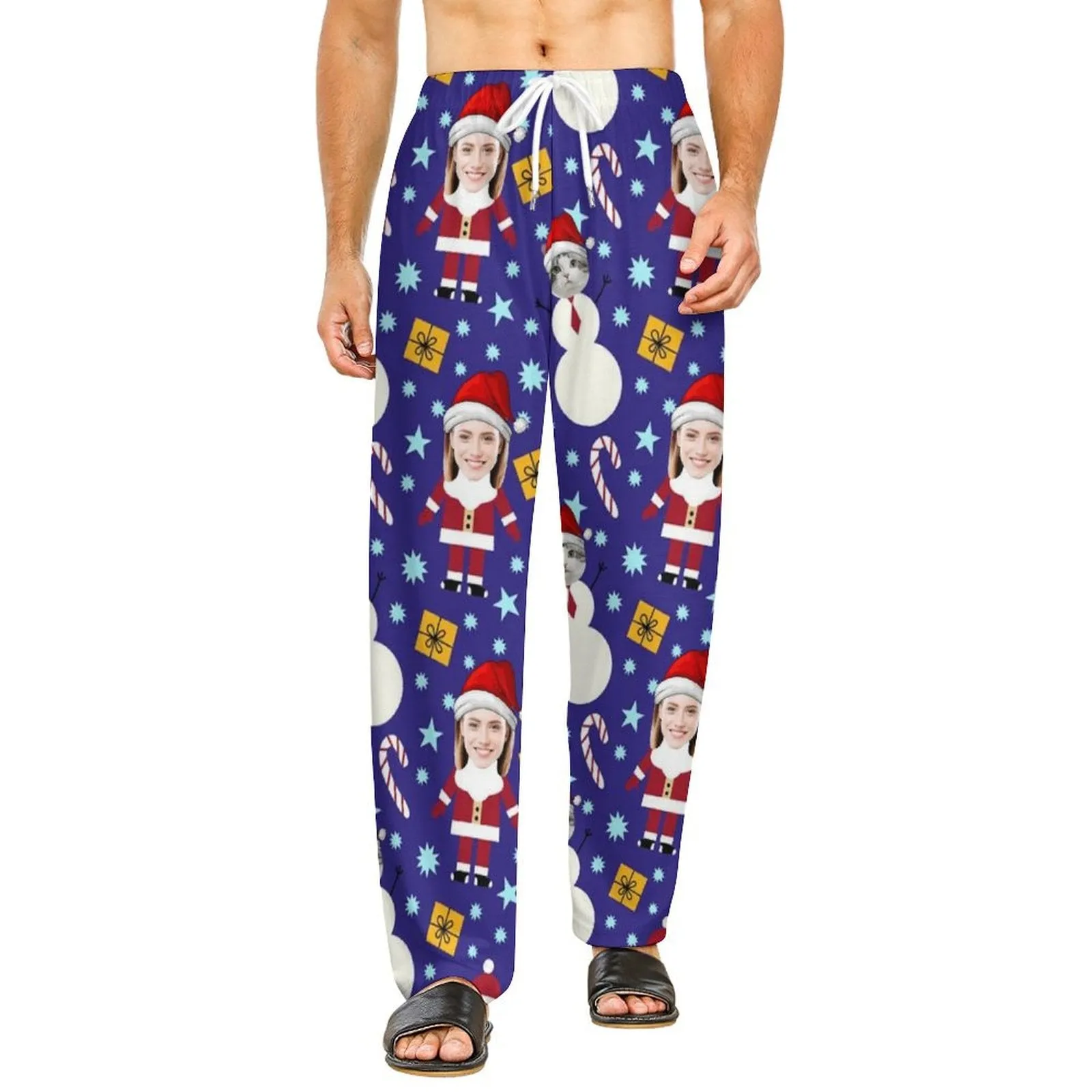 Custom Face Christmas Slumber Party Unisex Long Pajama Pants For Men Women Kids