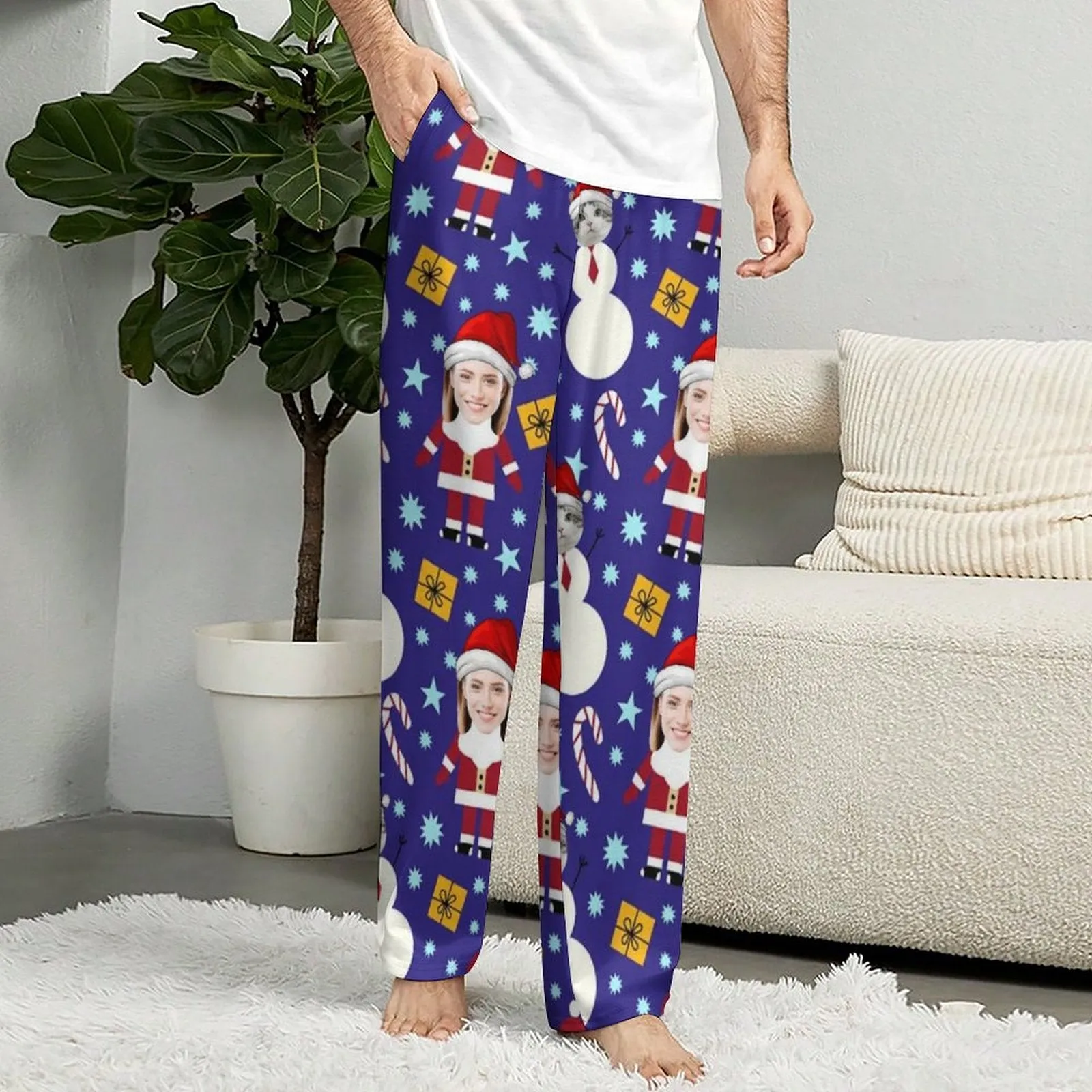 Custom Face Christmas Slumber Party Unisex Long Pajama Pants For Men Women Kids