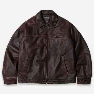 DESTROYED COWHIDE LEATHER JACKET -  BROWN