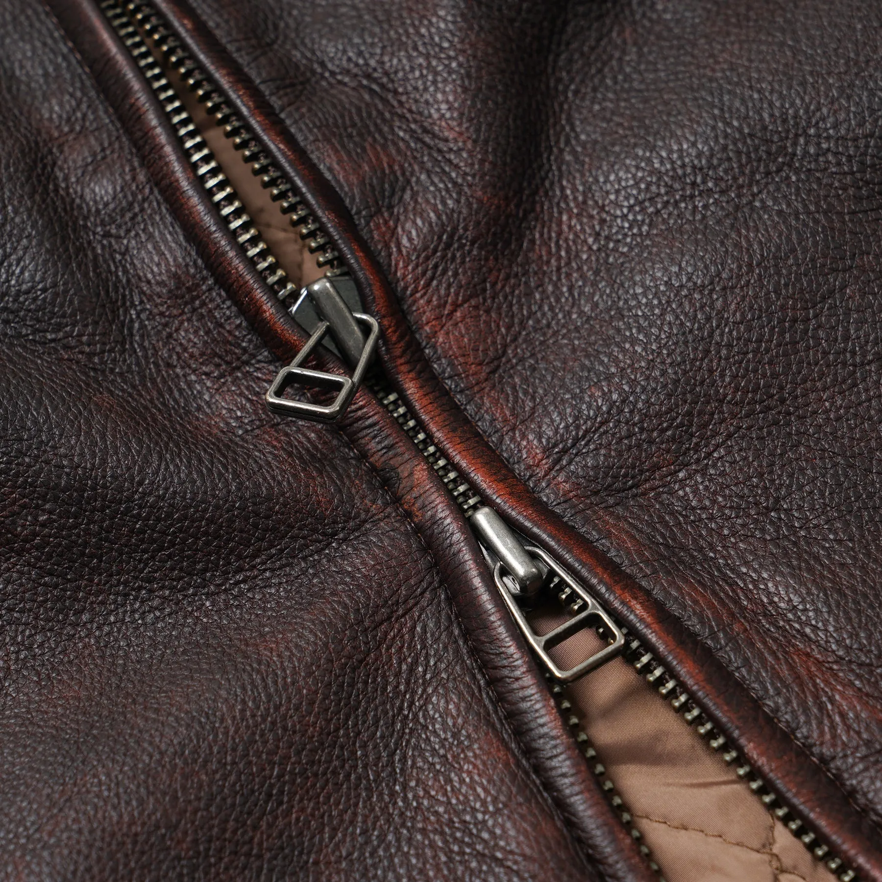 DESTROYED COWHIDE LEATHER JACKET -  BROWN