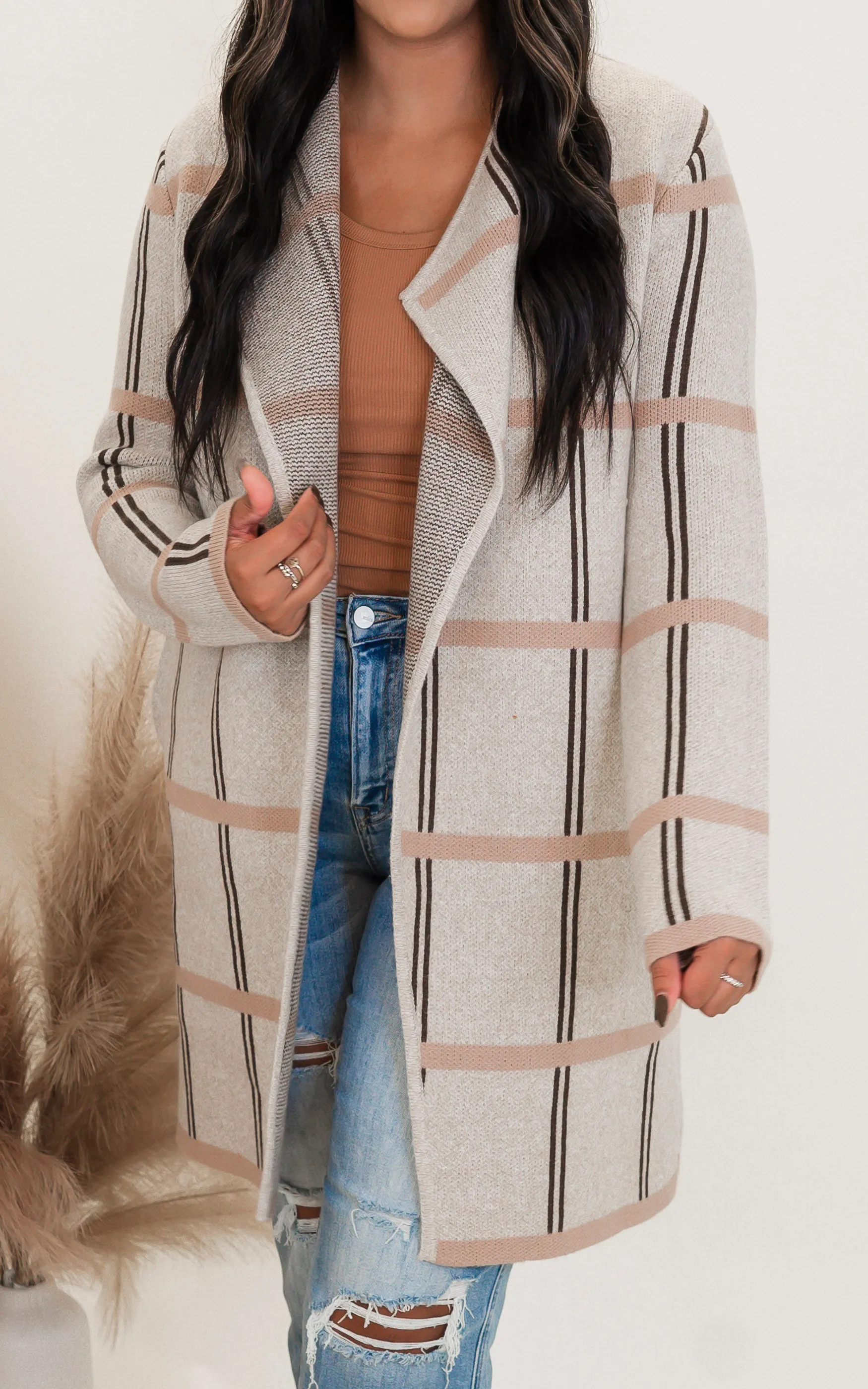 Draped Check Print Coatigen