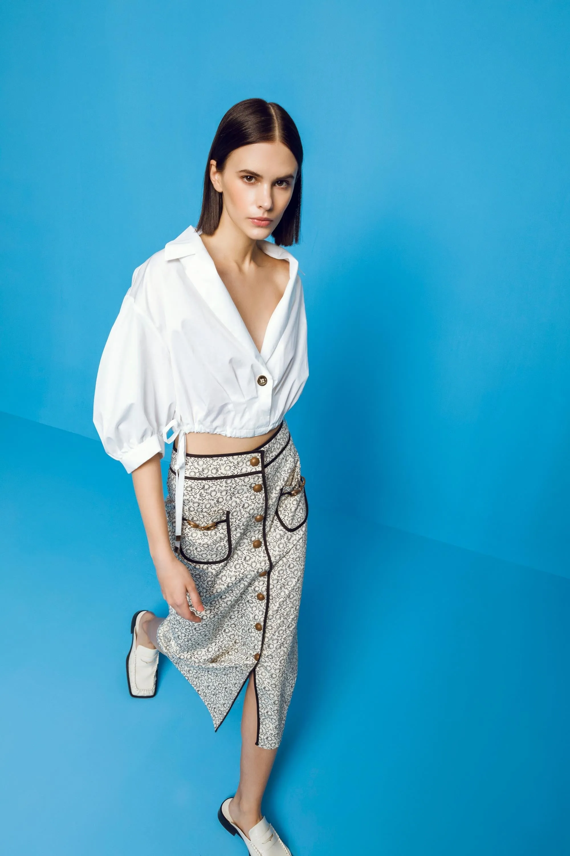 Drawstring Crup Blouse White