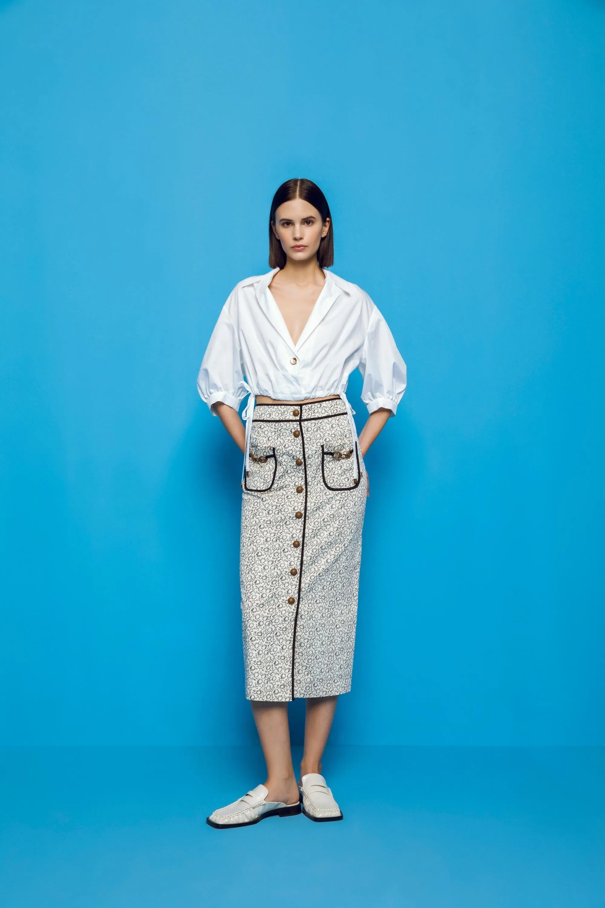Drawstring Crup Blouse White