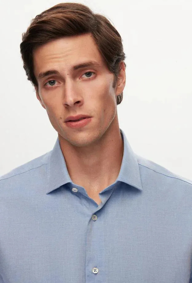 Ds Damat Regular Fit Blue Dobby Shirt
