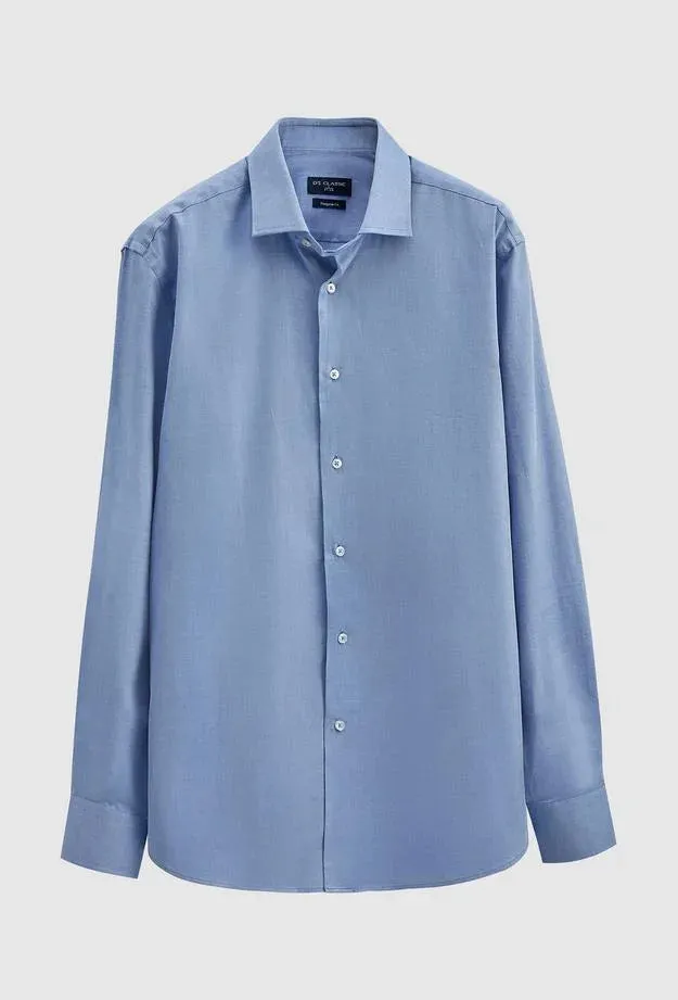 Ds Damat Regular Fit Blue Dobby Shirt