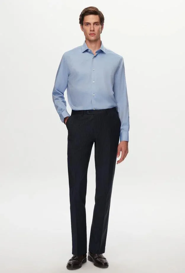 Ds Damat Regular Fit Blue Dobby Shirt