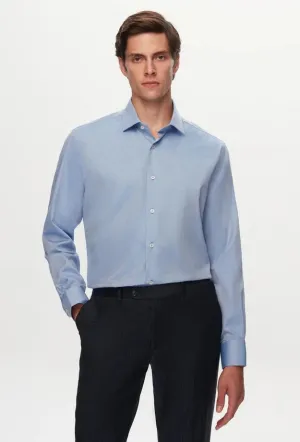 Ds Damat Regular Fit Blue Dobby Shirt