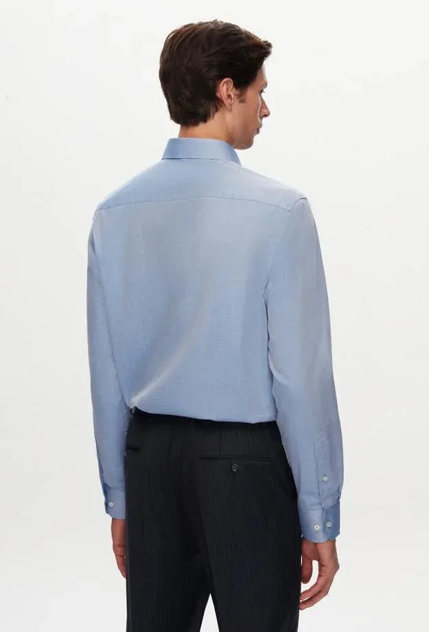 Ds Damat Regular Fit Blue Dobby Shirt