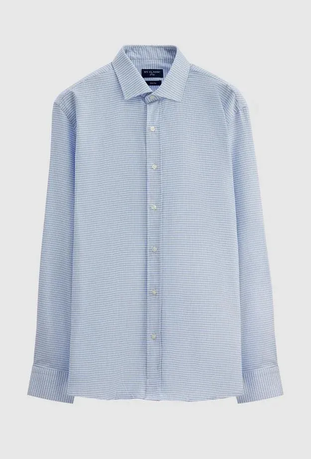 Ds Damat Slim Fit Blue Dobby Shirt