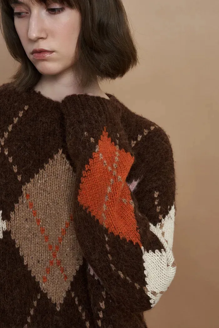 Faye Argyle Sweater in Baby Alpaca Blend Knit