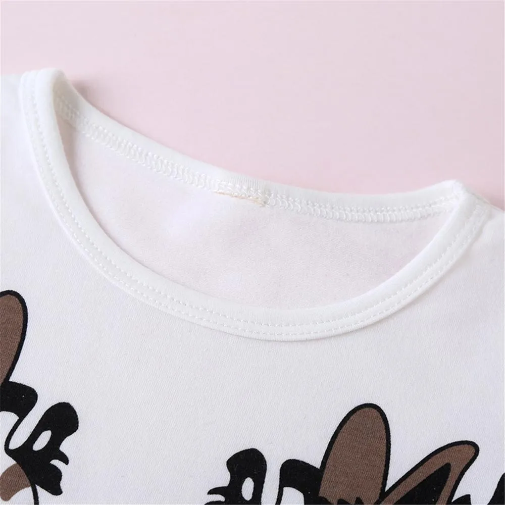Girls Leopard Deer Head Printed Short Sleeve Top & Trousers Baby Girl Wholesale