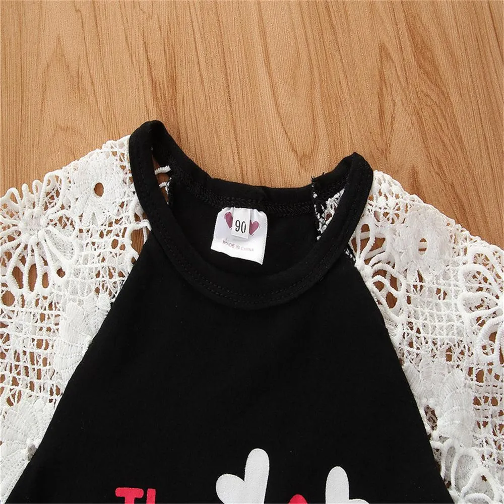 Girls Long Sleeve Hollow Out Letter Printed Top & Bell Pants Wholesale