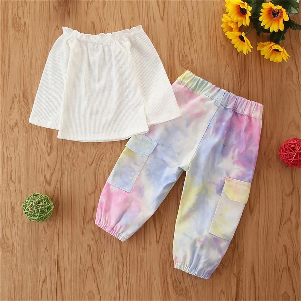 Girls Off Shoulder Long Sleeve Top & Tie Dye Trousers Bulk Childrens Clothes