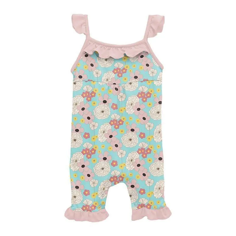 Girl's Print Bamboo Wing Romper - Summer Sky Flower Power
