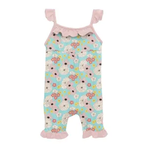 Girl's Print Bamboo Wing Romper - Summer Sky Flower Power
