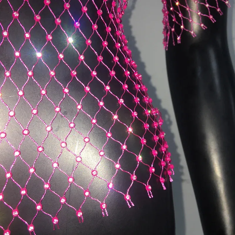 Glitter Rhinestone Fishnet Crop Top  Festival-Ready Sparkle