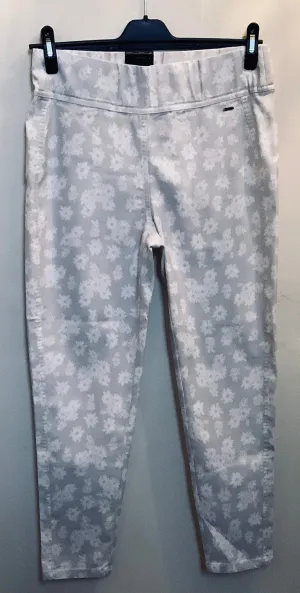 Grey and White Flower Print Trousers - Laurie