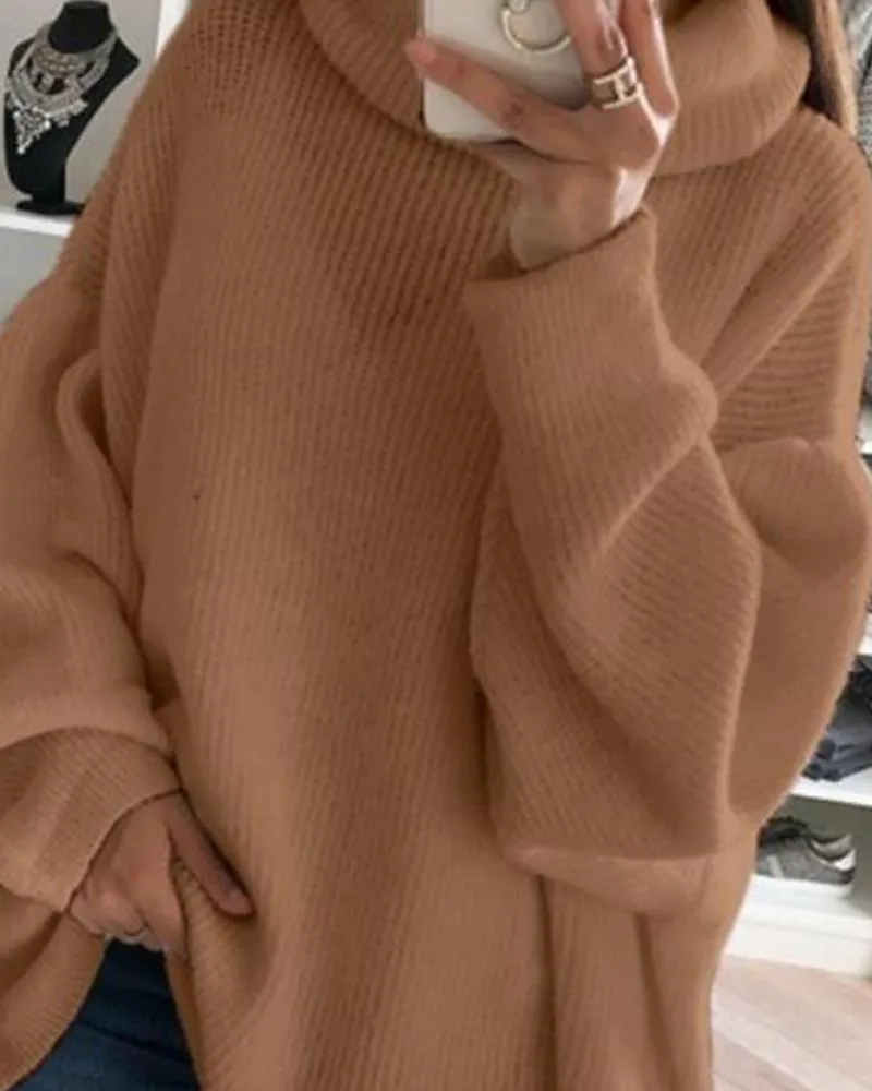 High Neck Long Sleeve Knit Sweater