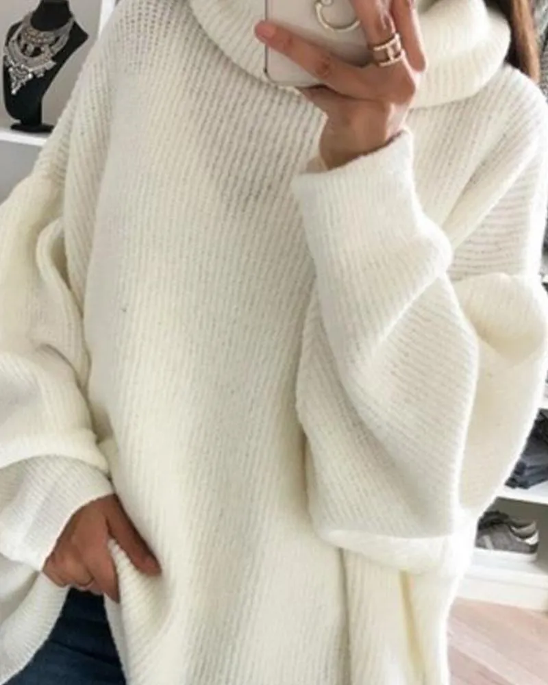 High Neck Long Sleeve Knit Sweater