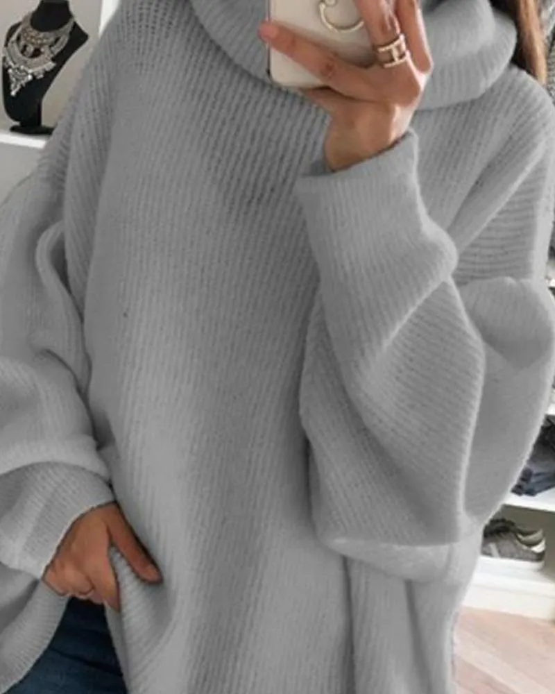 High Neck Long Sleeve Knit Sweater