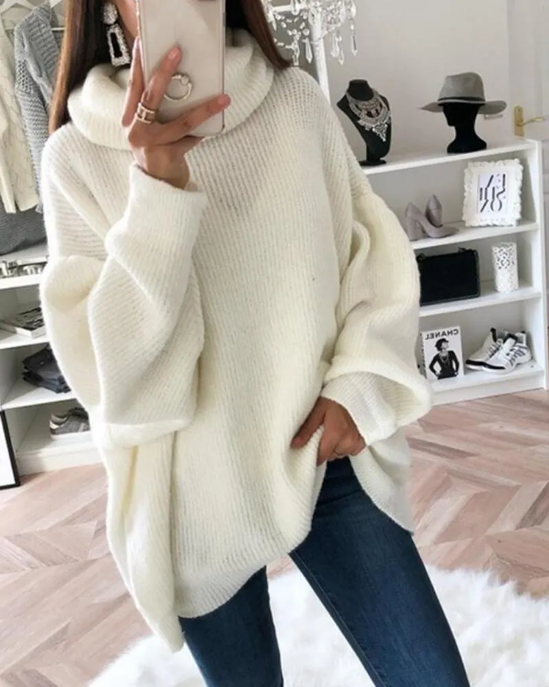 High Neck Long Sleeve Knit Sweater