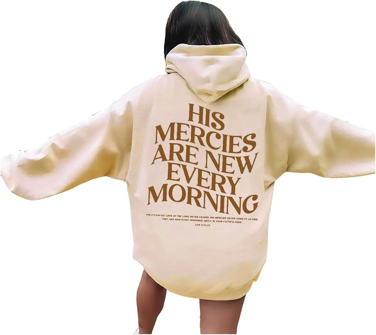 His Mercies are New Every Morning Christian Hoodies for Women Oversized Long Sleeve Hooded Sweatshirts Letter Hoodie