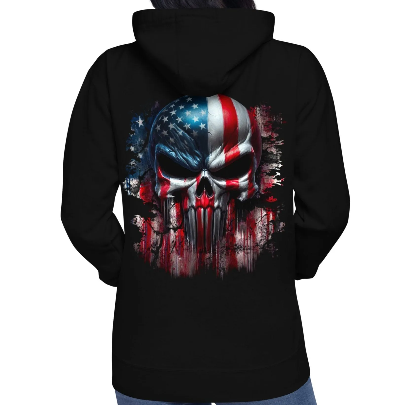 Hoodie American Flag Skull Patriotic Sweatshirt