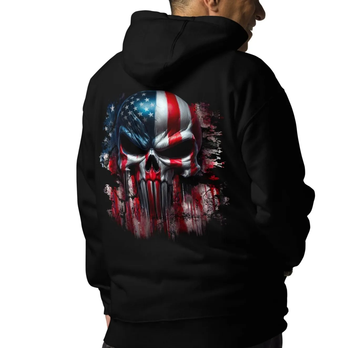 Hoodie American Flag Skull Patriotic Sweatshirt