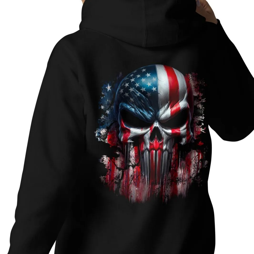 Hoodie American Flag Skull Patriotic Sweatshirt