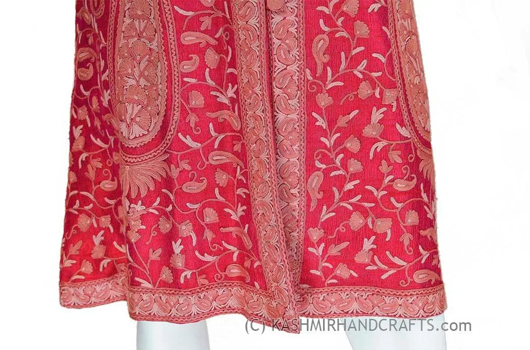 iridescent fuchsia red silk paisley dinner jacket dress coat kashmir hand embroidered