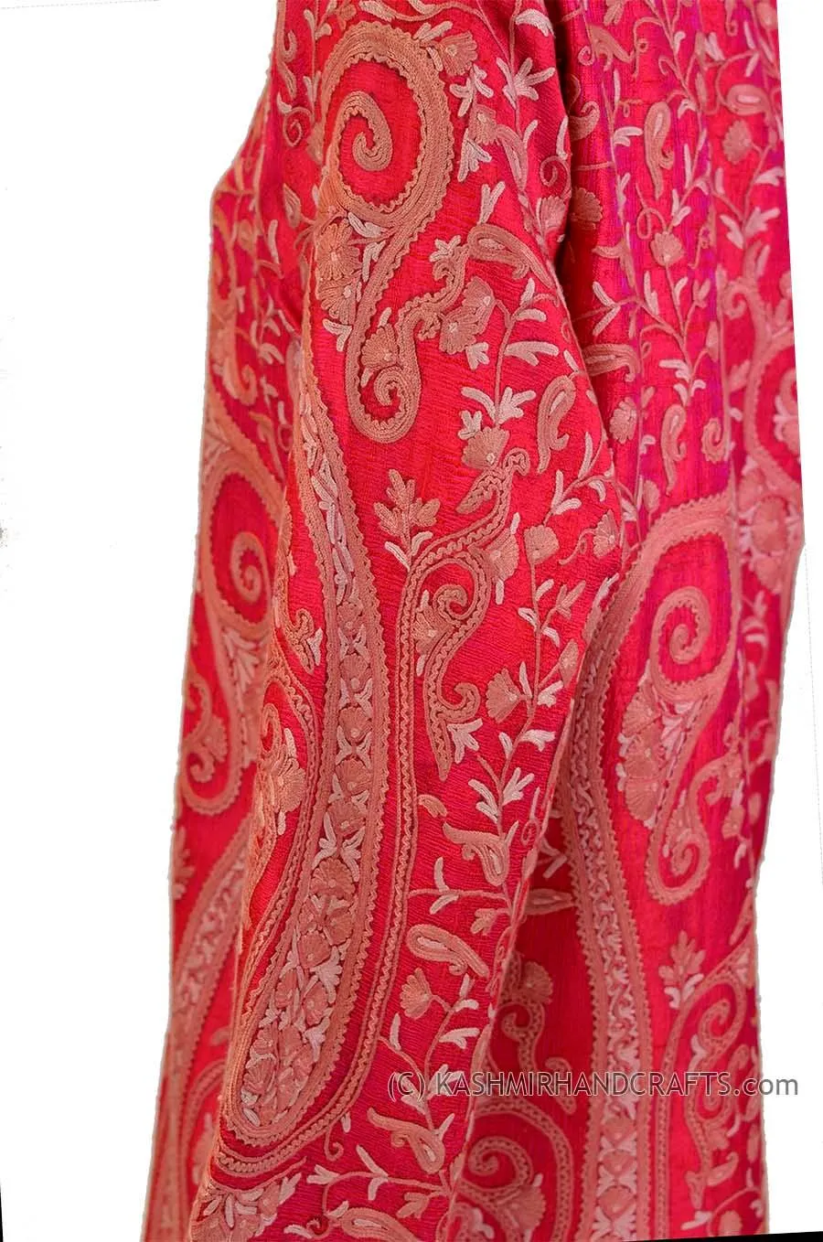 iridescent fuchsia red silk paisley dinner jacket dress coat kashmir hand embroidered