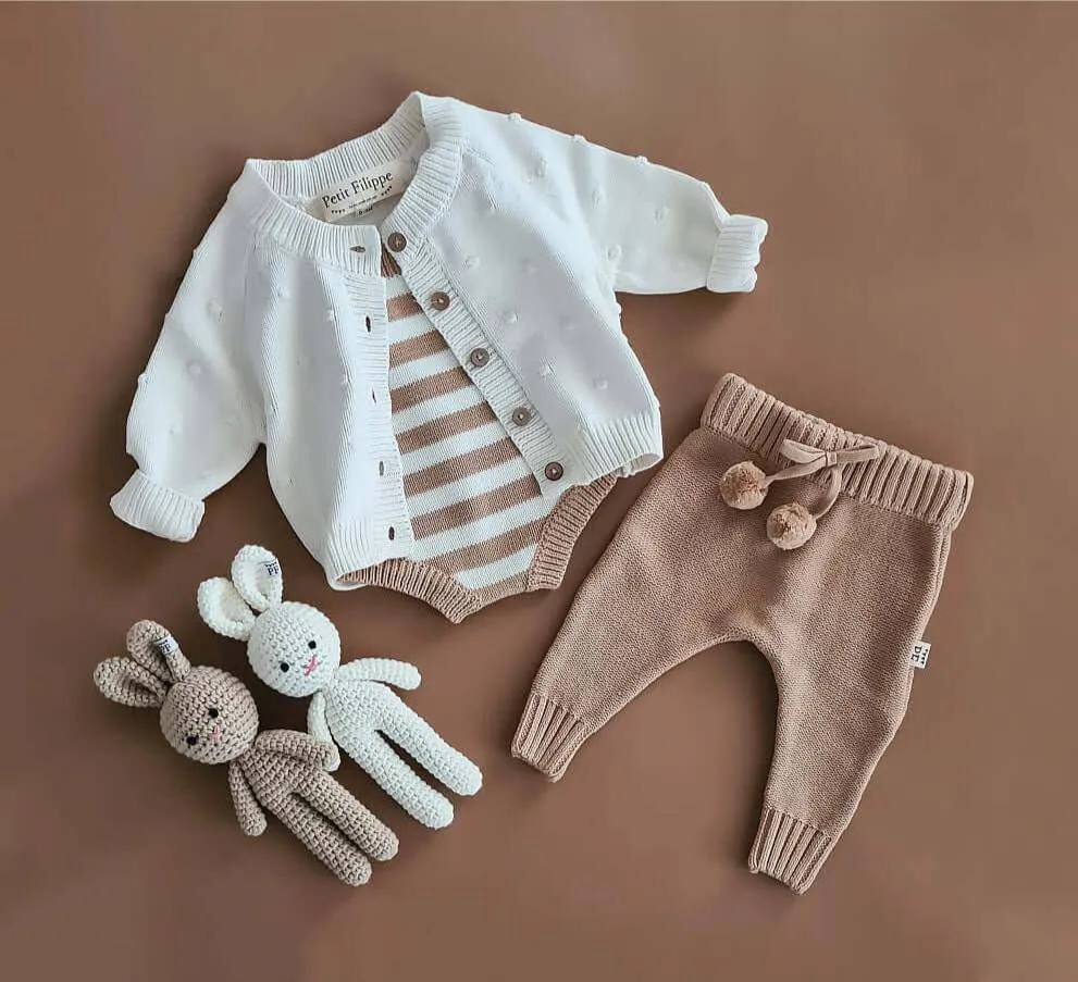 Knitted Jumpsuit - Cotton - Ivory & Beige Stripes