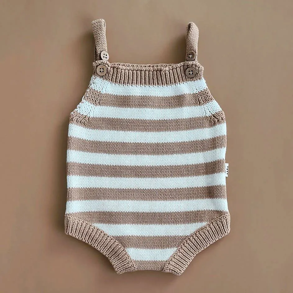 Knitted Jumpsuit - Cotton - Ivory & Beige Stripes