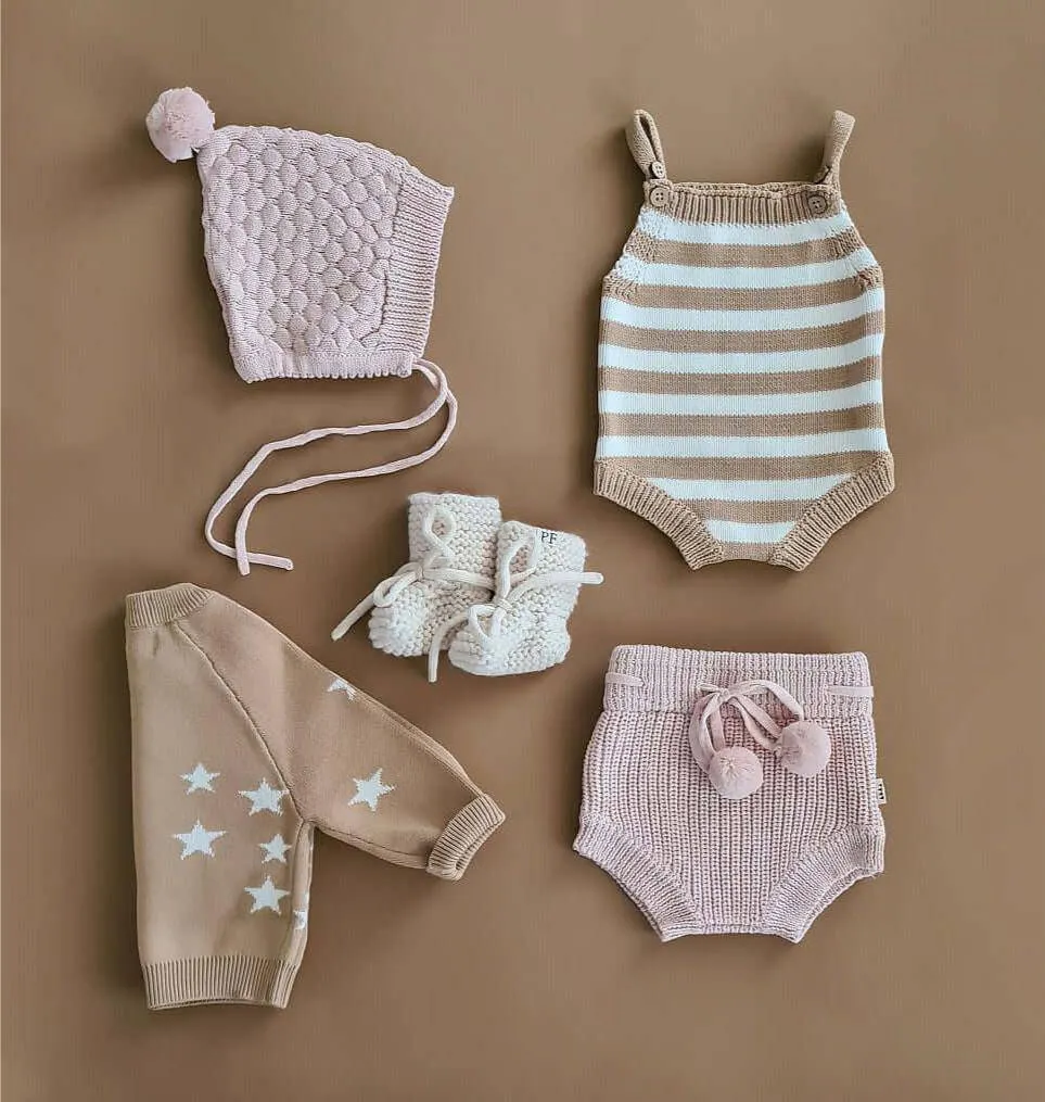 Knitted Jumpsuit - Cotton - Ivory & Beige Stripes