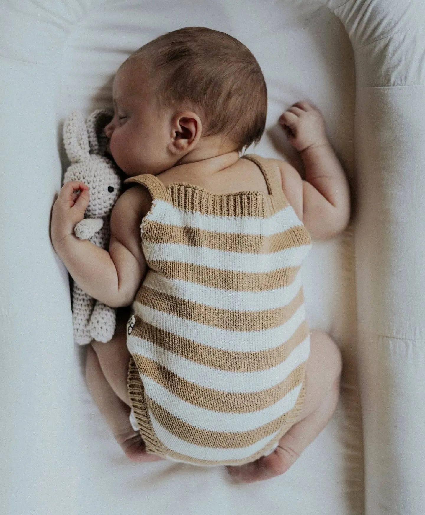 Knitted Jumpsuit - Cotton - Ivory & Beige Stripes