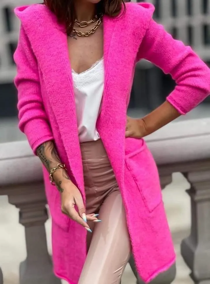 Ladies Longline Cardigan/ fuchsia