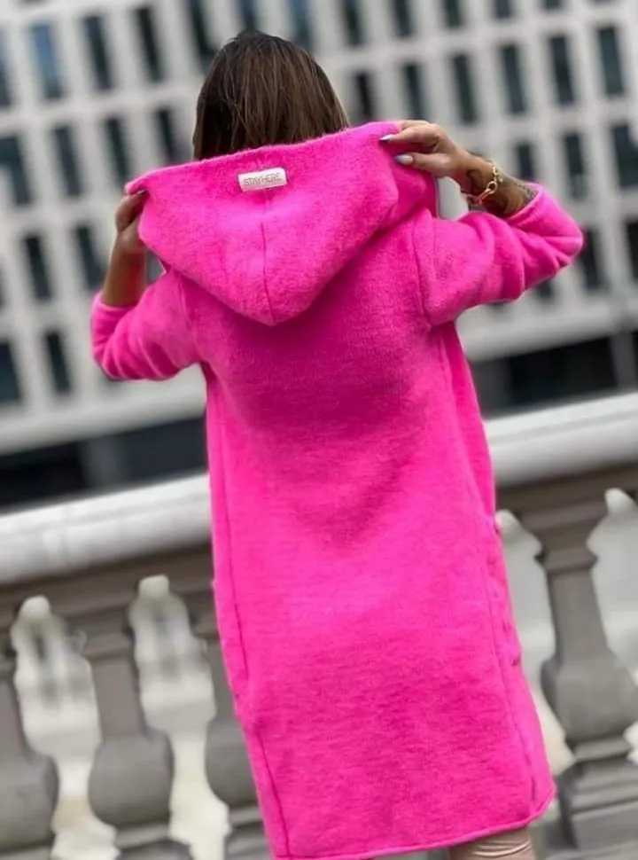 Ladies Longline Cardigan/ fuchsia