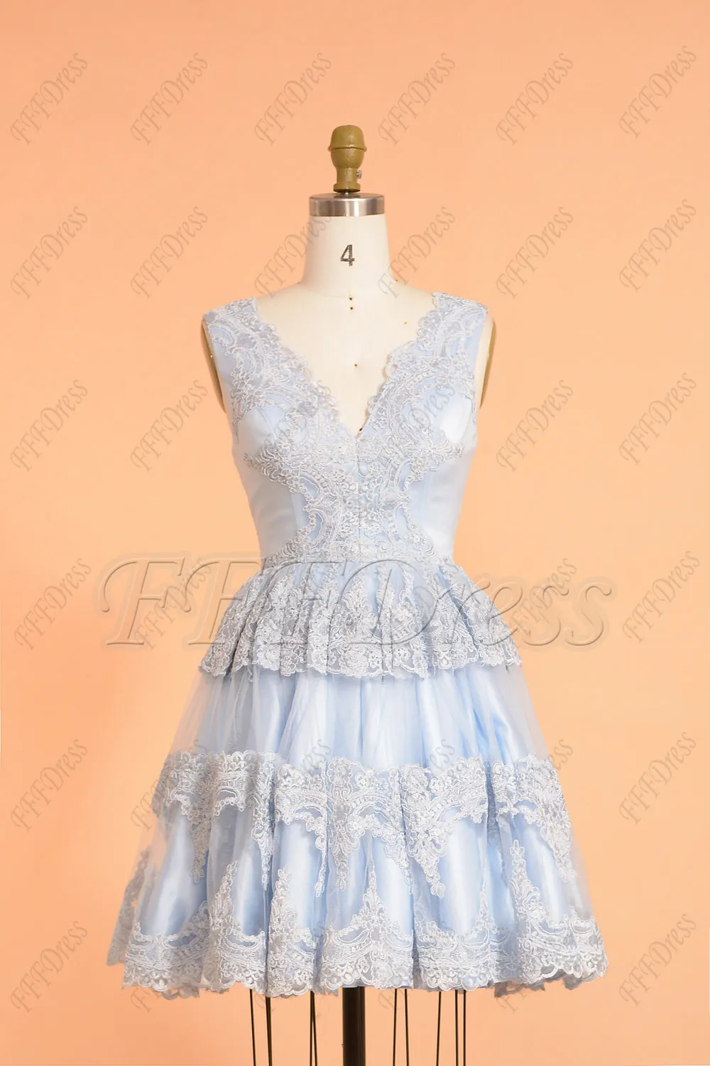 Light Blue Pretty Lace Short Prom Dresses