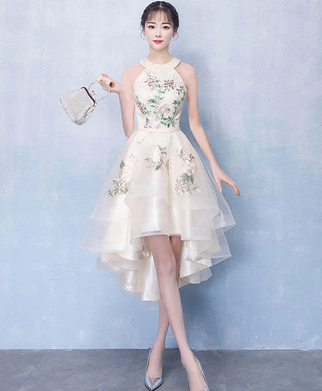 Light Champagne Tulle Lace Short Prom Dress, Champagne Homecoming Dress