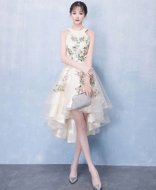 Light Champagne Tulle Lace Short Prom Dress, Champagne Homecoming Dress